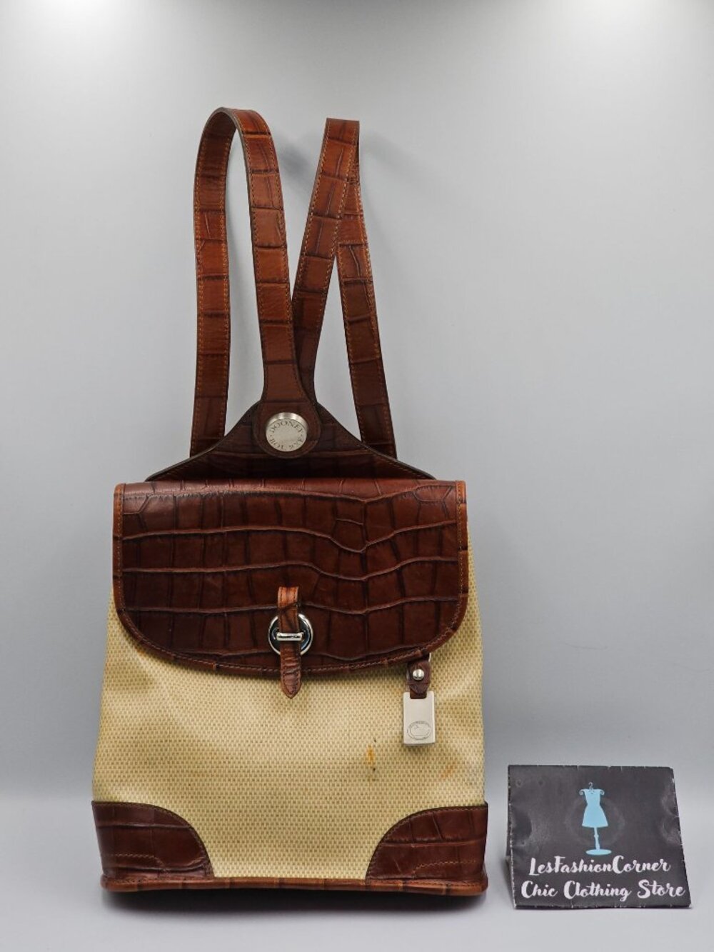 Vintage Dooney & Bourke Women's Brown Croc Embossed Leather Backpack Sz M 2560 - Picture 5 of 16